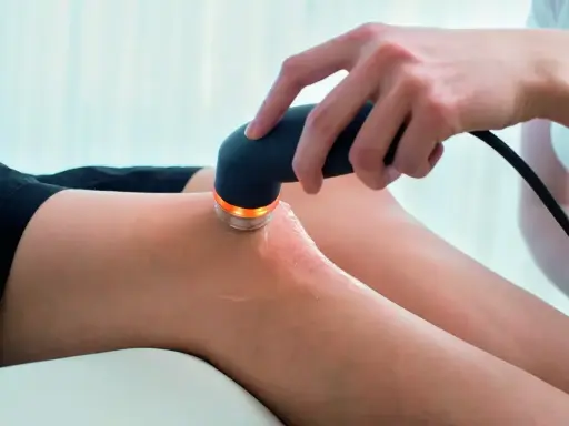 Terapia ultradźwiękami: urządzenie emituje fale dźwiękowe, które pomagają w leczeniu bólu i regeneracji tkanek.