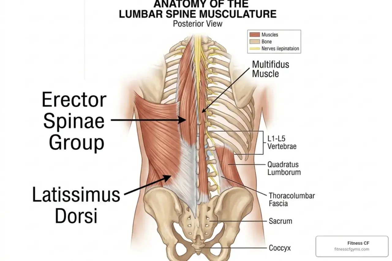 Anatomia mięśni pleców: grupa mięśni prostowników grzbietu, mięsień najszerszy grzbietu i mięsień wielodzielny.