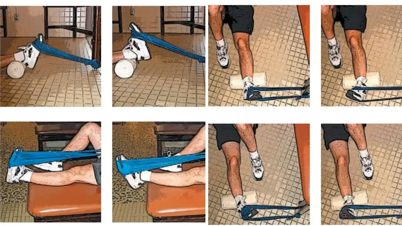 Ćwiczenia z taśmą do rehabilitacji po skręceniu stawu skokowego. Wzmocnienie mięśni i poprawa stabilności.